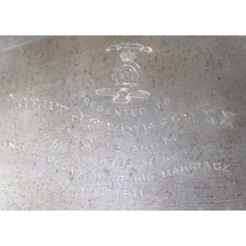 253 - George V silver two handled pie crust presentation tray with facsimile signatures and dated July 5th... 