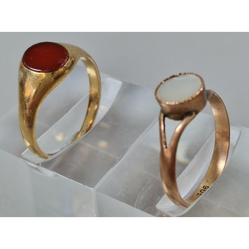 256 - 18ct gold signet ring. 3.1g approx. Size N. Together with a 9ct gold and mother of pearl dress ring.... 