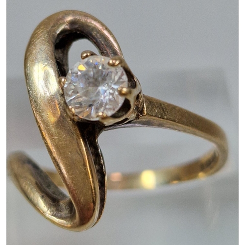 261 - 9ct gold modernist design solitaire ring. (not a diamond). 4.8g approx. Size P.  (B.P. 21% + VAT)