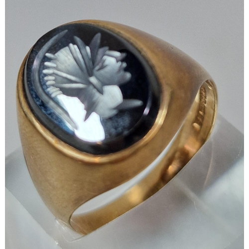 268 - 9ct gold intaglio gents ring. 6.7g approx. Size W.  (B.P. 21% + VAT)