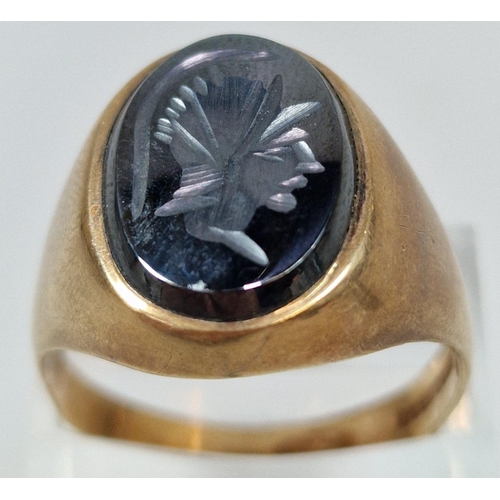 268 - 9ct gold intaglio gents ring. 6.7g approx. Size W.  (B.P. 21% + VAT)