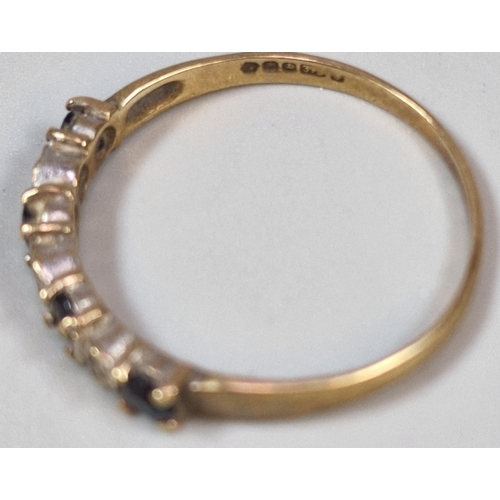 271 - 9ct gold diamond and sapphire seven stone half eternity style ring. 1.6g approx. Size S. (B.P. 21% +... 