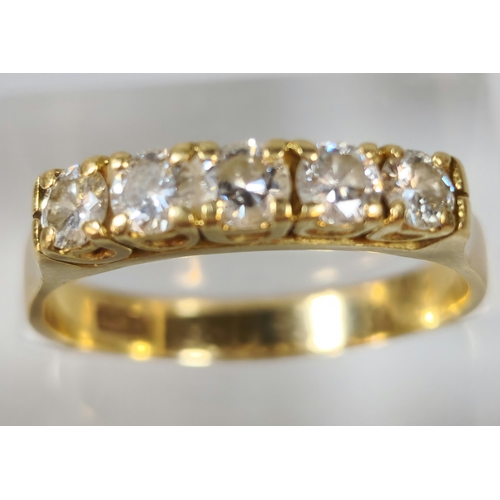 279 - 18ct gold five stone diamond ring. 4g approx. Size Q. (B.P. 21% + VAT)