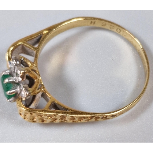 280 - 18ct gold diamond and emerald seven stone flowerhead ring. 3g approx. size M. (B.P. 21% + VAT)