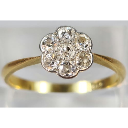 284 - 18ct gold diamond flowerhead ring. 2.4g approx. Size P. (B.P. 21% + VAT)