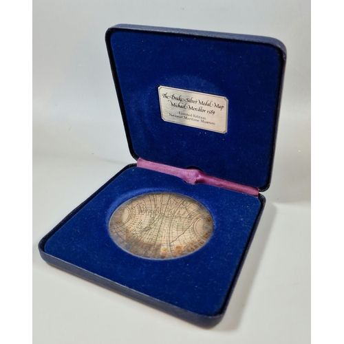 299 - National Maritime Museum, The Drake Silver Medal Map, Michael Mercator 1589, in fitted box. 2.6 troy... 