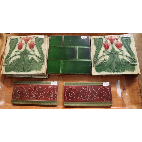 353 - Small collection of Art Nouveau and early 20th century pottery tiles, to particularly include a set ... 