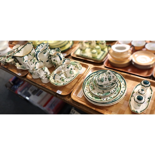 354 - Three trays of Masons Ironstone 'Chartreuse' design items to include: pouch shaped dresser jugs, pla... 