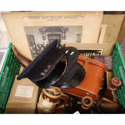 355 - Crate of interesting Mining/Colliery ephemera and other items to include: large photo of Rhondda Mai... 