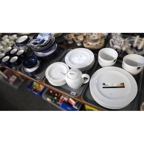 371 - Two trays of modern 'White' by Denby mainly dinner ware items including: plates, bowls and baluster ... 