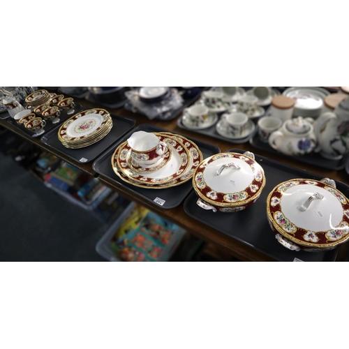 374 - Four trays of Royal Albert bone china 'Lady Hamilton' dinner and tea ware comprising: cups, saucers,... 