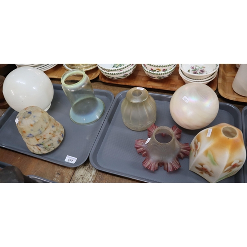 397 - Collection of seven glass light shades including: vaseline, opaline and marble design glass. (7) (B.... 