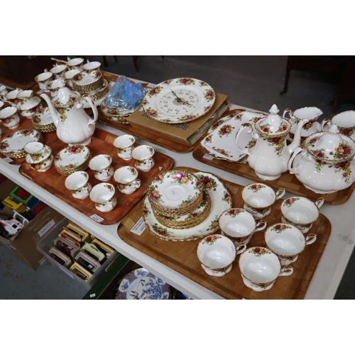 423 - Seven trays of Royal Albert 'Old Country Roses' tea, dinner ware and other items to include: cups, s... 