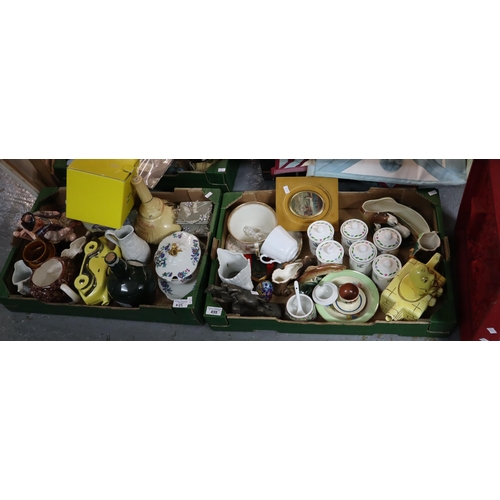 435 - Two boxes china and glass to include: novelty teapot in the form of a racing car, trinket boxes, bro... 