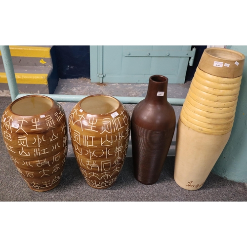 441 - Pair of modern ceramic baluster vases with ancient Chinese character marks. 54cm high approx. togeth... 