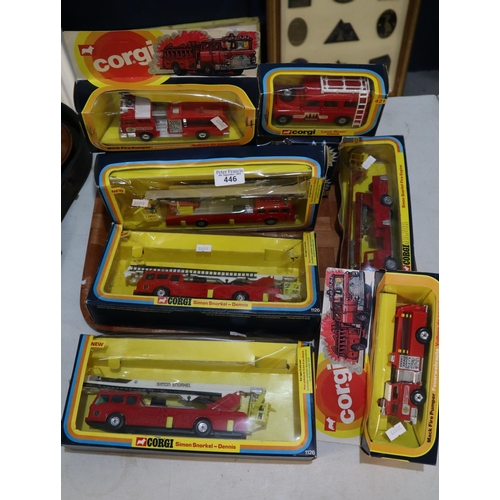 446 - Collection of Corgi Fire Engines and Fire related vehicles to include: Mack Fire Pumper, Land Rover ... 