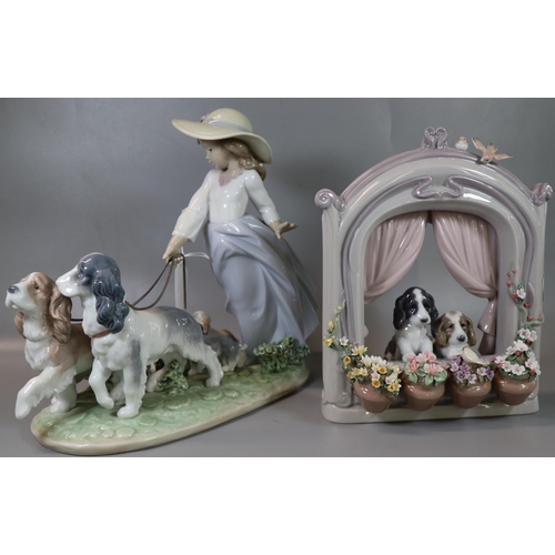 453 - Lladro Spanish porcelain Privilege 'Puppy Parade' in original box together with 'Puppies in a Window... 