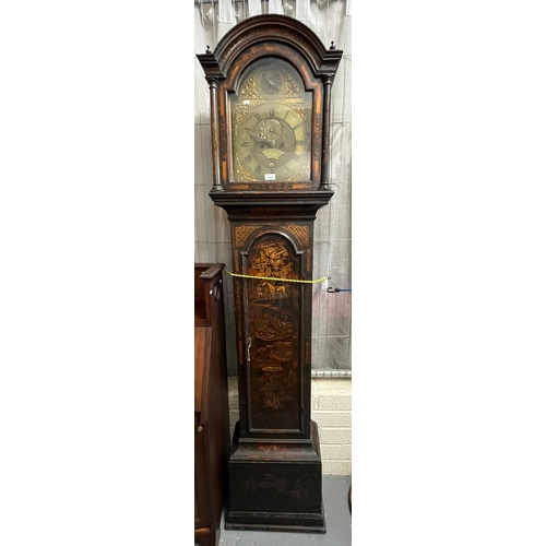 460 - 18th century English eight-day longcase clock, the face marked Thomas Bodle, Ryegate, having chinois... 