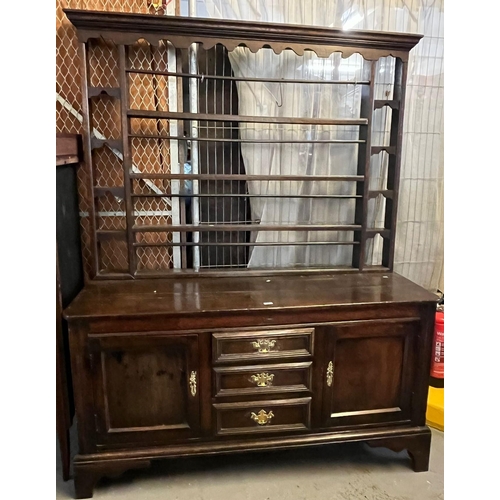 465 - 18th century oak coffer, now converted to a dresser base with associate oak open rack (a marriage). ... 