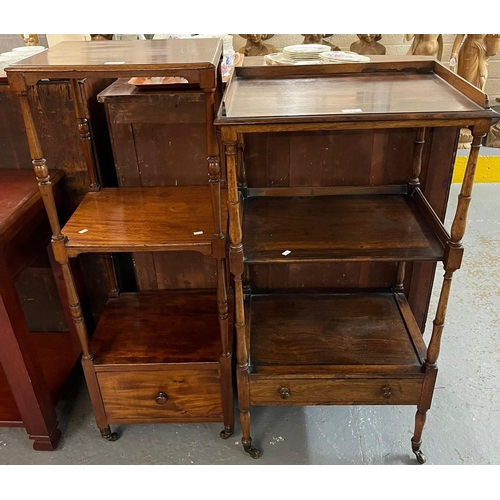 485 - Two 19th century whatnots, in rosewood and mahogany together with a modern hardwood two drawer conso... 