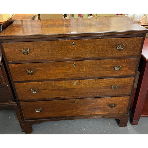 486 - Late Georgian oak straight fronted chest of four graduated drawers on bracket feet. 102 cm wide appr... 