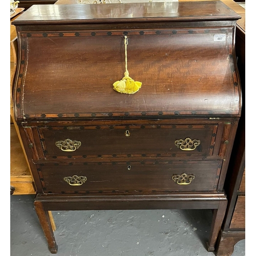 487 - Late 18th / early 19th century, probably continental, mahogany banded full front writing bureau with... 