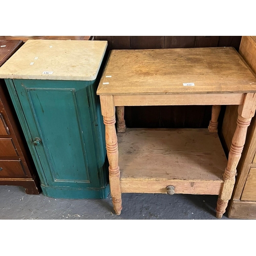 490 - Victorian pine wash stand with under-tier and pullout drawer on baluster turned legs together with a... 