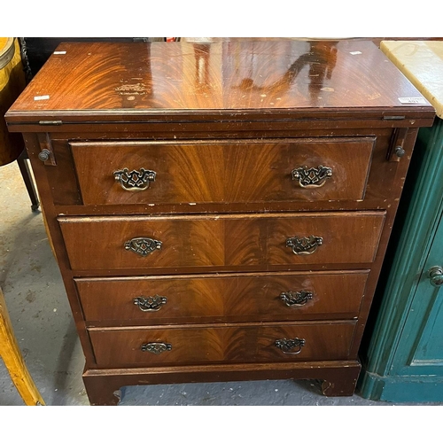 491 - Reproduction mahogany straight front chest of drawers, the hinged fold-over top above four drawers o... 