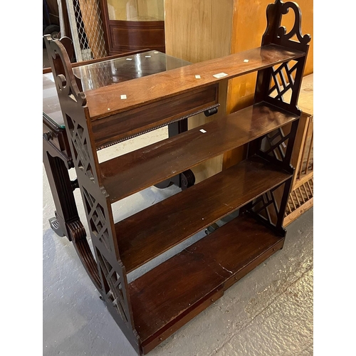 494 - Edwardian mahogany four tier water fall shelf unit with two under drawers. (B.P. 21% + VAT)