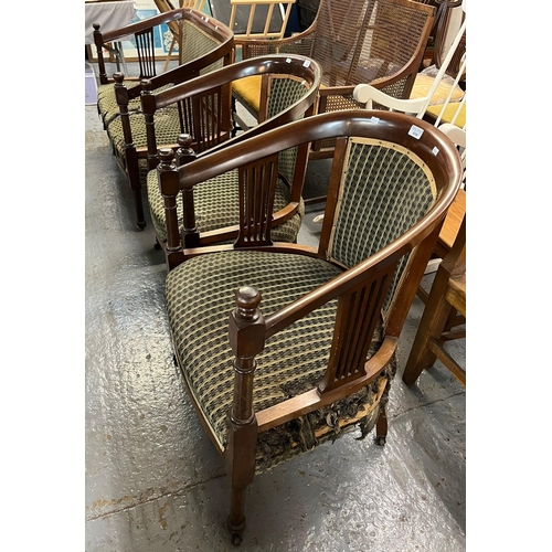 498 - Edwardian mahogany part parlour suite comprising: two seater sofa and a pair of tub chairs. (3) (B.P... 