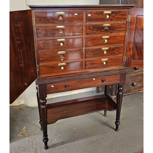 529 - William IV mahogany collectors/filing cabinet, having moulded cornice above two blind panelled doors... 