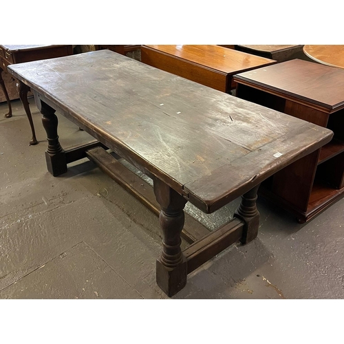 532 - 17th century style oak cleated plank top refectory type table. 198x80x76cm approx. (B.P. 21% + VAT)