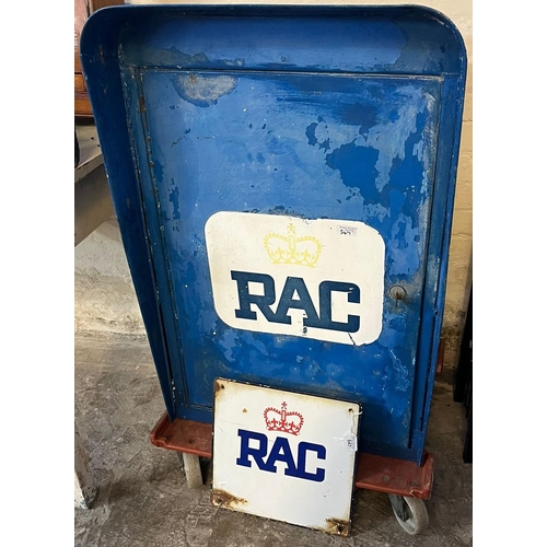 547 - Probably 1960's painted metal RAC roadside telephone cabinet together with a single-sided RAC enamel... 