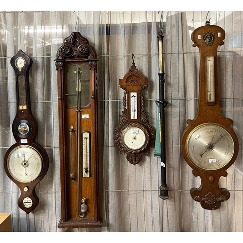 581 - 19th century mahogany wheel barometer marked J Williams Carmarthen, and 19th century Admiral Fitzroy... 