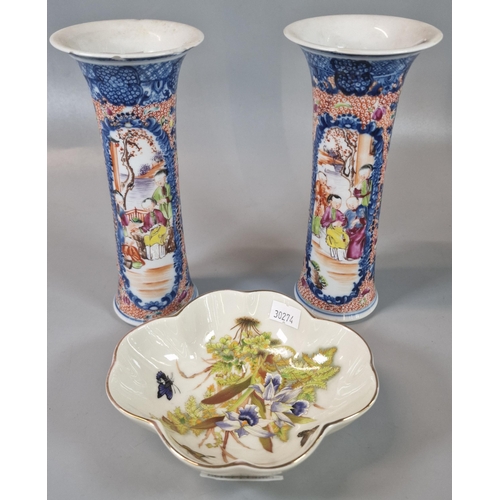 62 - Pair of 18th century Chinese export porcelain 'Famille Rose' waisted vases, with cartouches of figur... 