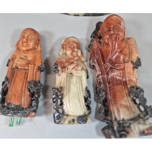 65 - Chinese carved soap stone Immortal figures on stand. (B.P. 21% + VAT)