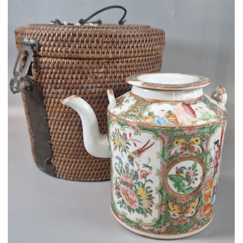 68 - Chinese porcelain Famille Rose teapot, 16.5cm high approx. decorated with cartouches and medallions ... 