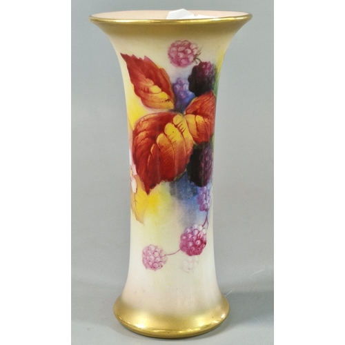 7 - Royal Worcester cylinder vase, hand-painted with Autumnal leaves and berries, shape No. G923, signed... 