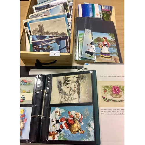 81 - Postcards, all World selection in wooden box and two albums also includes a few stamps and covers. (... 