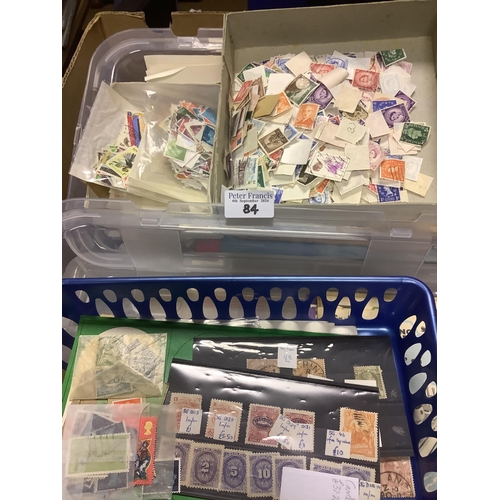 84 - All World selection of stamps in large box. Many 100s of stamps on cards, in packets, small stockboo... 