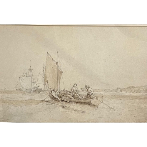 1 - Edward Duncan (British 1803-1882), sailing vessels in a bay, signed and dated 1879. Pencil and wash.... 