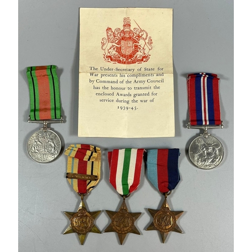 104 - WWII medal group of five to include: 39-45 War Medal, Africa Star with Eighth Army clasp, in origina... 