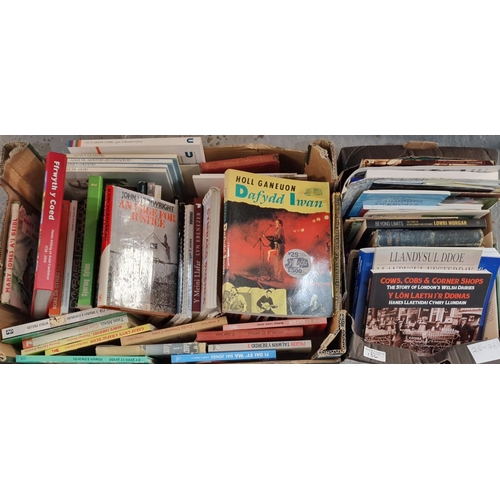 136 - Welsh interest - two boxes of books, local area including: Llandysul, Dafydd Iwan, Welcome to Welsh ... 