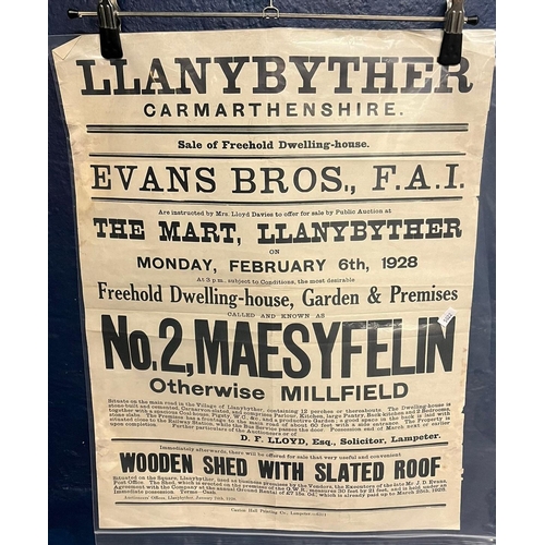 15 - Three early 20th century Welsh interest property auction posters, Evans Brothers, including properti... 