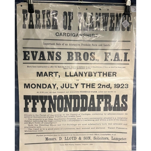 15 - Three early 20th century Welsh interest property auction posters, Evans Brothers, including properti... 