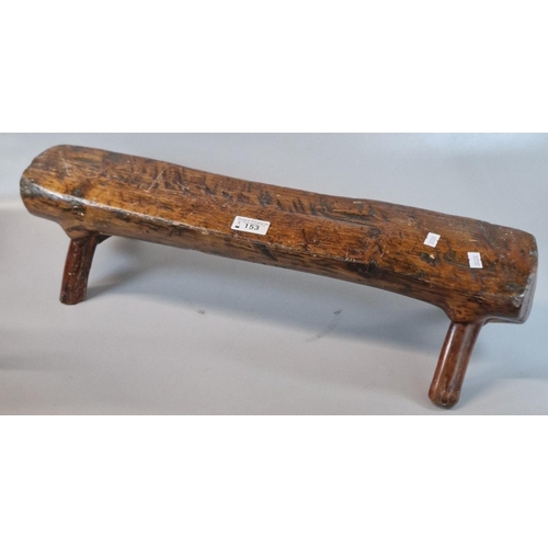 153 - Traditional Welsh  rustic wooden candle stand, the stumps as legs. Possibly yew. 57x12x13cm approx. ... 