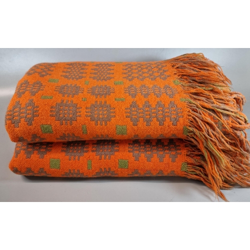 156 - Vintage green and orange Welsh carthen. 220x150cm approx. (B.P. 21% + VAT)