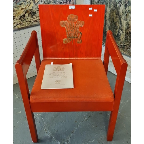 168A - 1969 Investiture of His Royal Highness the Prince of Wales red elbow chair, with gilded Prince of Wa... 