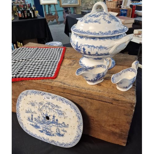 169 - Large collection of 19th century Swansea blue and white transfer printed dinner service items in the... 