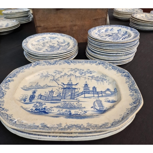 169 - Large collection of 19th century Swansea blue and white transfer printed dinner service items in the... 